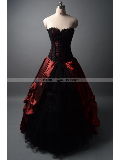Rose Blooming Black Velvet Ball Gown Gothic Theatrical Victorian Gown ...