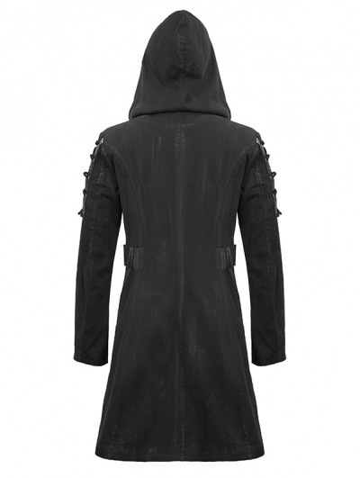 Devil Fashion Black Gothic Punk Military Uniform Hooded Long Coat