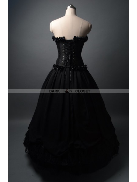 Dark Black Romantic Gothic Corset Prom Ball Gown - DarkinCloset.com