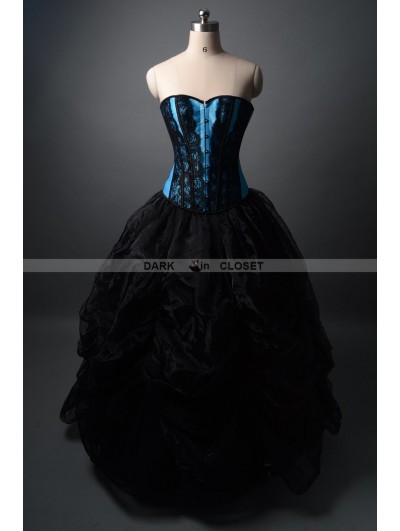 Black and Blue Fashion Gothic Burlesque Corset Prom Party Gown ...