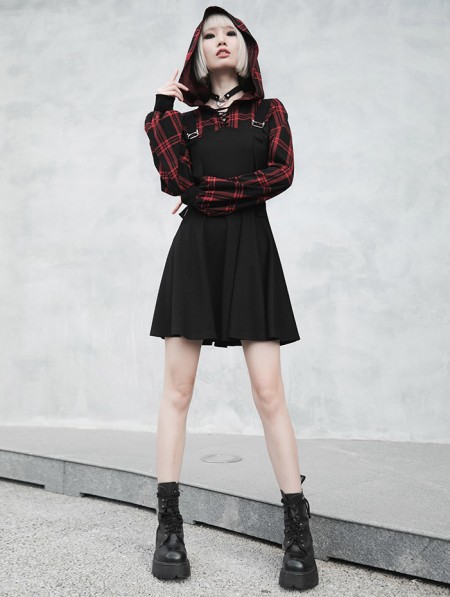 Punk Rave Black and Red Plaid Street Fashion Gothic Grunge Fake Two ...