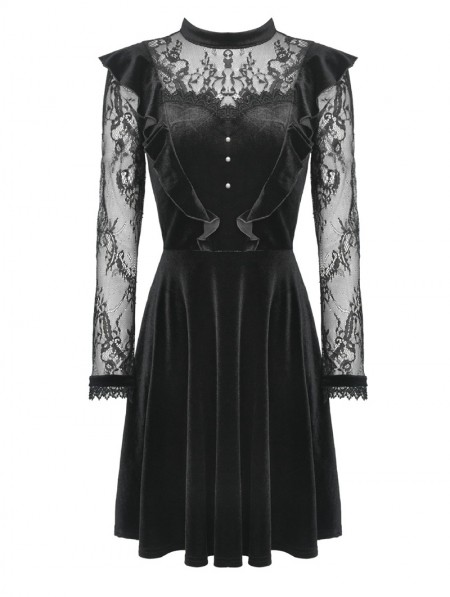 Dark in Love Black Cute Gothic Lace Velvet Long Sleeve Short Casual ...