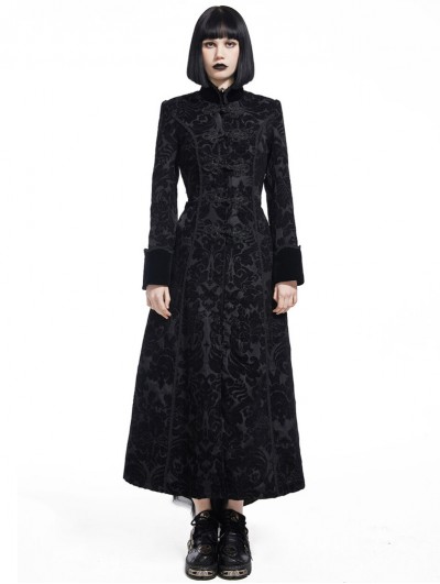 Pentagramme Black Printed Pattern Double-Breasted Gothic Long Coat for Women