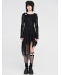 Punk Rave Black Gothic Grunge Long Sleeve Irregular Dark Striped Hole Dress