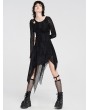 Punk Rave Black Gothic Grunge Long Sleeve Irregular Dark Striped Hole Dress