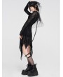 Punk Rave Black Gothic Grunge Long Sleeve Irregular Dark Striped Hole Dress