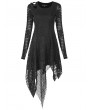 Punk Rave Black Gothic Grunge Long Sleeve Irregular Dark Striped Hole Dress