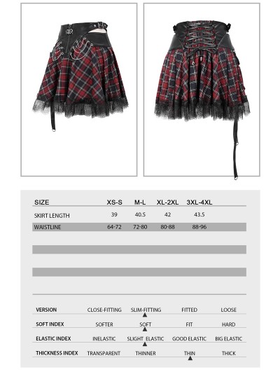 Red Plaid Punk Skirt Gothic Dark Fashion Plus Size