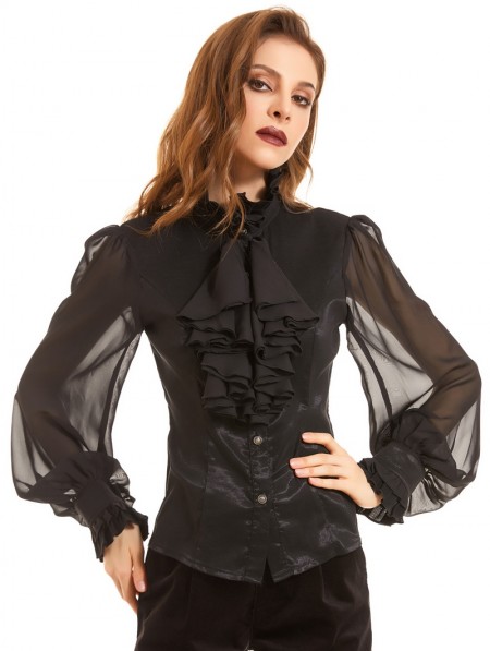 Pentagramme Black Vintage Gothic Long Sleeve Daily Wear Blouse for ...