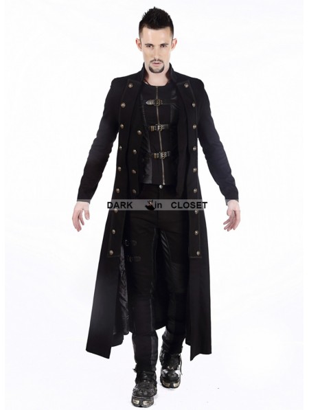 Pentagramme Black Double-Breasted Long Gothic Coat for Men ...