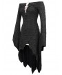 Devil Fashion Black Sexy Gothic Off-the-Shoulder Irregular Long Sleeve High-Low Dress