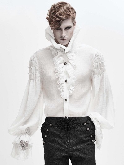 Devil Fashion White Retro Gothic Palace Long Sleeve Shirt for Men