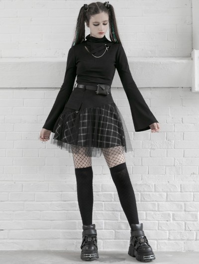 Punk Rave Black and White Street Fashion Grunge Gothic Plaid Gauze Mini Skirt DarkinCloset