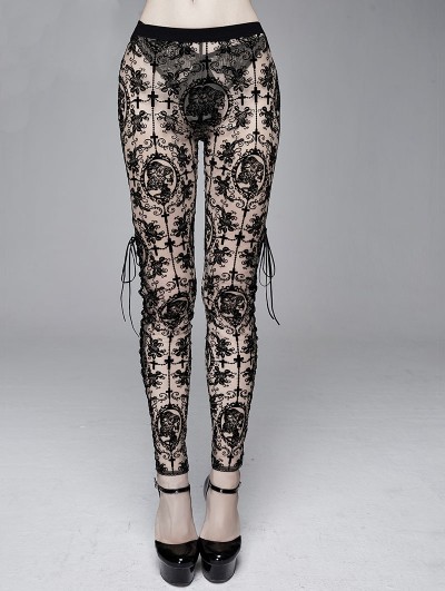 Devil Fashion Black Sexy Vintage Gothic Transparent Legging for Women 
