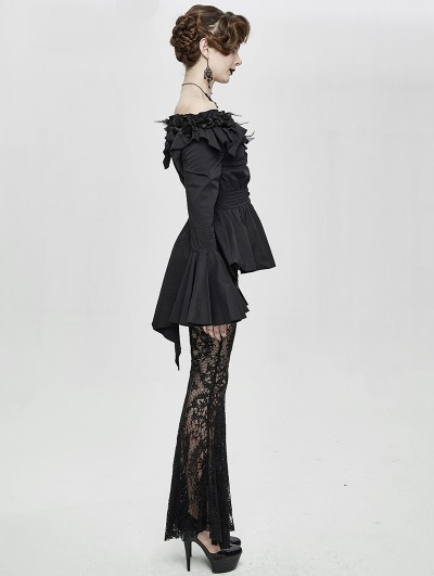 Eva Lady Black Romantic Elegant Gothic Flower Off-the-Shoulder