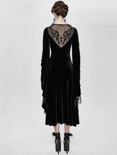 Eva Lady Black Gothic Long Trumpet Sleeves Sexy Velvet Dress