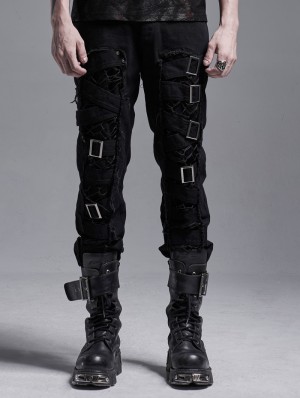 Punk Rave Black Gothic Punk Metal Hollow-out Chain Vest Top for Men 