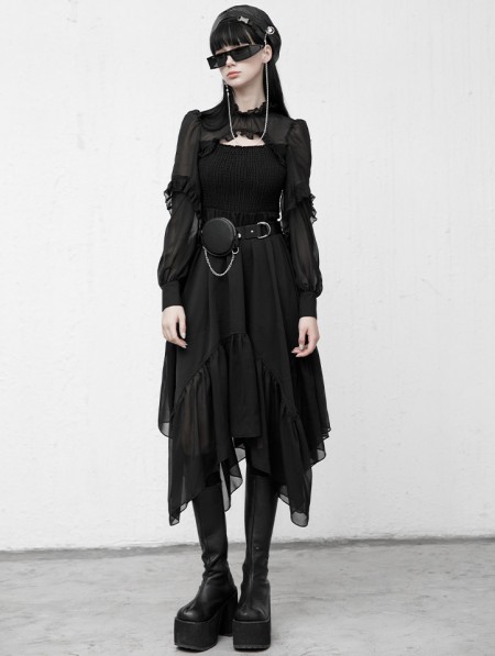 Punk Rave Black Gothic Grunge Chiffon Long Sleeve Irregular Daily Wear ...