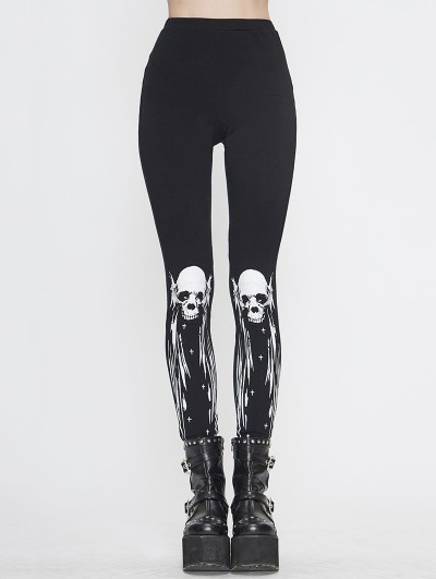 Devil Fashion Black Gothic Punk Skull Pattern Long Legging for Women 