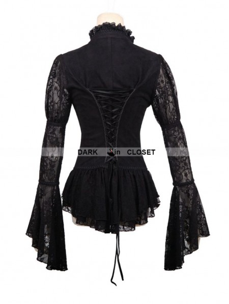 Punk Rave Romantic Black Gothic Lace Blouse for Women - DarkinCloset.com