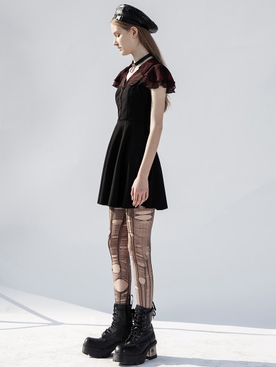 Punk Rave Black and Red Street Fashion Daily Wear Gothic Grunge Short Dress  