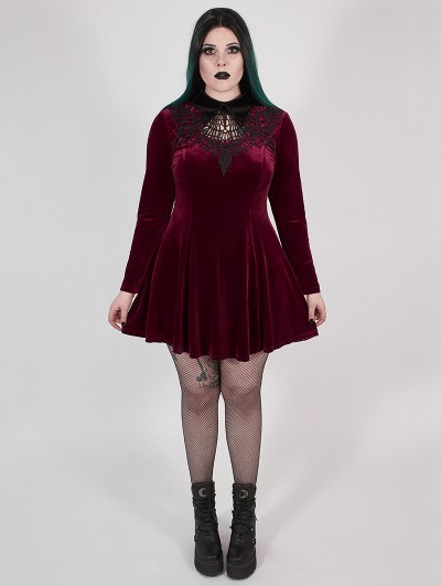 spil vandring grænse Punk Rave Wine Red Gothic Velvet Dark Night Vines Short Plus Size Dress -  DarkinCloset.com