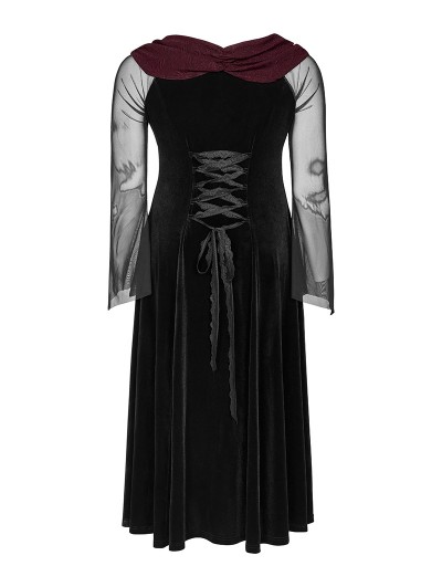 Punk Rave Black Gothic Velvet Horizontal Neck Long Plus Size Dress