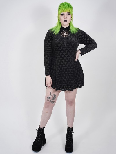 Blive ved Sammenhængende designer Punk Rave Black Gothic Velvet Heart Long Sleeve Short Plus Size Dress -  DarkinCloset.com