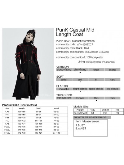 Women”s Steampunk Military Coat Jacket Long Black Red Gothic Uniform