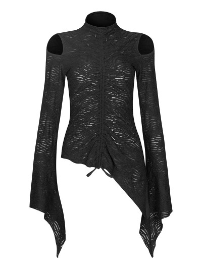 Punk Rave Black Gothic Daily Wear Long Sleeve Asymmetric T-Shirt