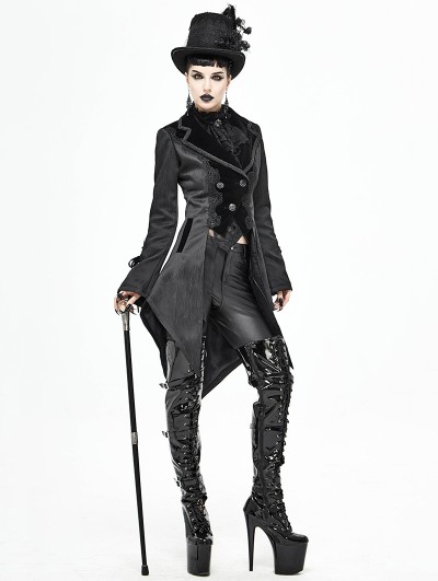 Black gothic tailored slim fit tailcoat Steampunk style 3002