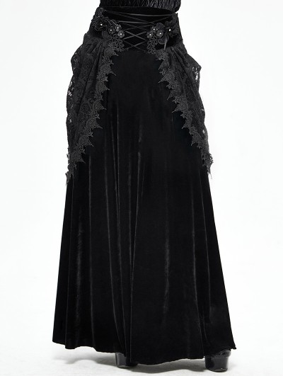 Devil Fashion Black Vintage Gothic Velvet Lace Long Party Skirt