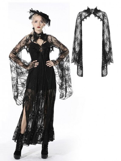 Dark in Love Black Gothic Lace Bell Sleeves Cape for Women