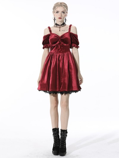 dark red velvet dress short