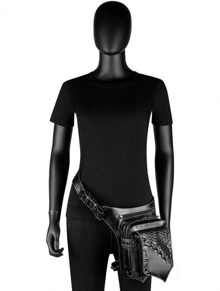 Black Gothic Punk Rock PU Leather Travel Waist Leg Garter Bag ...