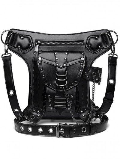 Black Gothic Rivets Motorcycle Chain Waist Shoulder Messenger Bag ...
