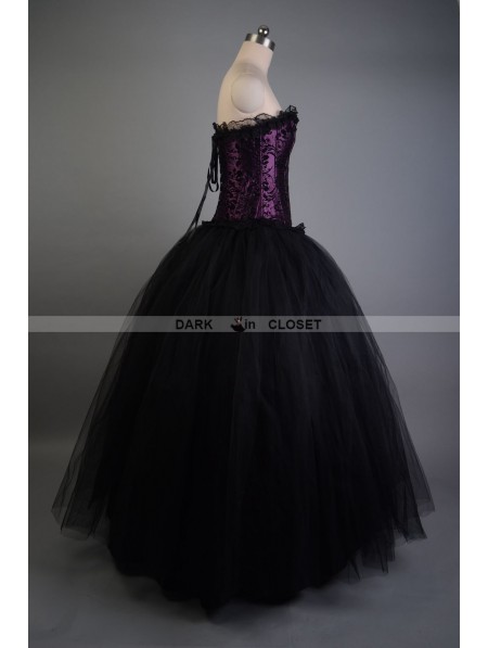 Purple and Black Long Gothic Corset Prom Gown - DarkinCloset.com