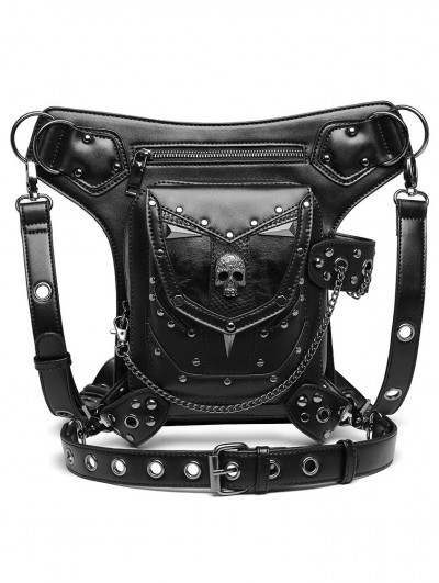 Black Gothic Punk Motorcycle PU Leather Skull Chain Waist Shoulder ...