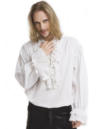 Pentagramme White Retro Gothic Long Sleeve Loose Shirt for Men ...