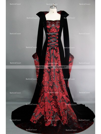 Black and Red Gothic Medieval Vampire Dress - DarkinCloset.com