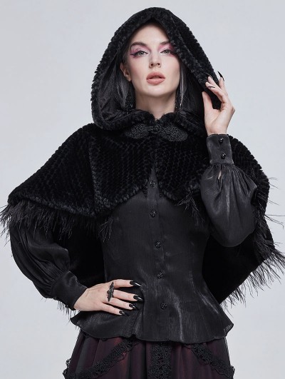 Devil Fashion Black Gothic Feather Hooded Short Cape for Women