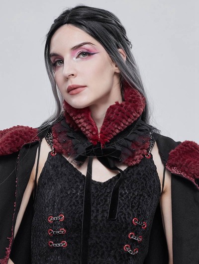 Devil Fashion Black and Red Gothic Faux Fur Warm Collar for Women