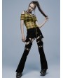 Punk Rave Yellow Gothic Grunge Daily Wear plaid Mesh T-Shirt for Women