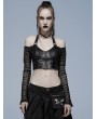 Punk Rave Black Gothic Punk Off-the-Shoulder Long Sleeve Sexy Short Top for Women