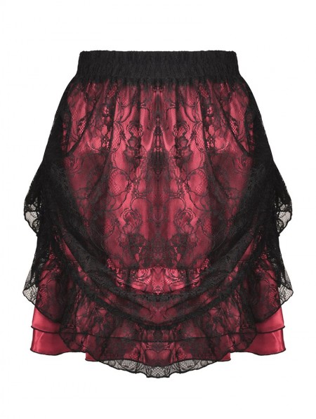 Dark in Love Black and Red Gothic Lace Mini Skirt - DarkinCloset.com