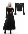 Dark in Love Black Gothic Vintage Off-the-Shoulder Velvet Embossing Long Sleeve Top for Women