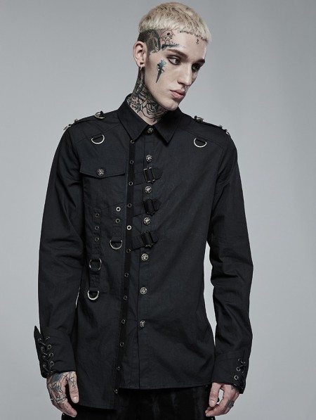 Punk Rave Black Gothic Punk Asymmetric Long Sleeve Shirt for Men ...