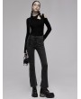 Punk Rave Black Gothic Punk Asymmetric Placket Daily Wear Flare Jeans for Women