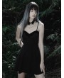 Punk Rave Black Gothic Dark Bat Velvet Embroidered Short Suspender Dress