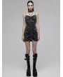 Punk Rave Black and Gray Plaid Gothic Punk Sexy Drawstring Bodycon Slip Mini Dress